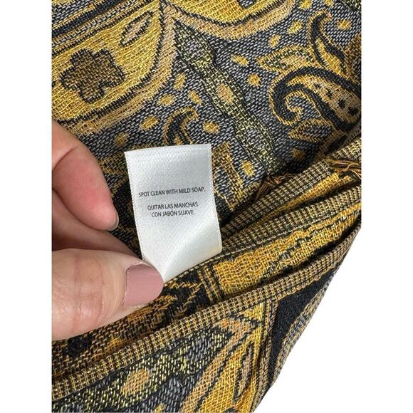 Gray and gold paisley print large scarf size 68 X 27 - Picture 6 of 10